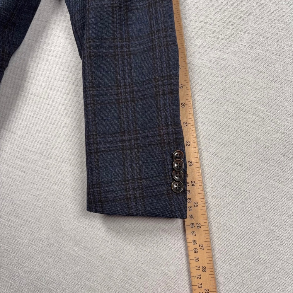 Johnston & Murphy Blazer Mens M Blue Plaid Wool 2-Button Sport Coat - Picture 14 of 16